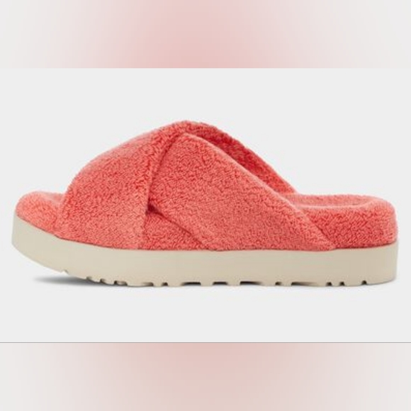 Ugg Fuzz Sugar Terry Cross Slide Sandals Peach Bliss - Picture 4 of 7